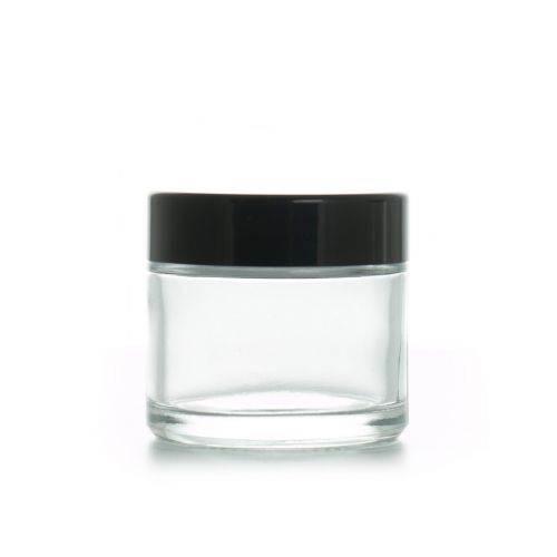 2oz 60ml Clear Glass Container Jar with Black Lid 